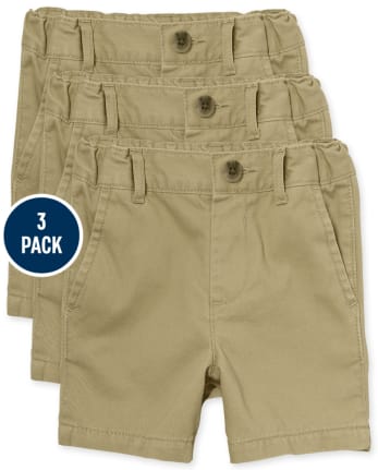 Pantalones cortos chinos de uniforme para bebés y niños pequeños, paquete de 3