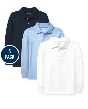 Boys Uniform Long Sleeve Pique Polo 3-Pack