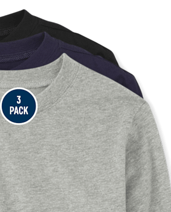 Camiseta básica con capas de uniforme para niños, paquete de 3