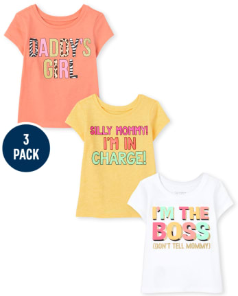 Paquete de 3 camisetas con gráfico familiar para niñas pequeñas