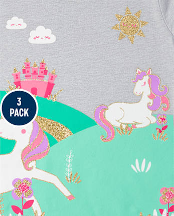 Paquete de 3 camisetas con estampado de animales para niñas pequeñas - MULTI CLR