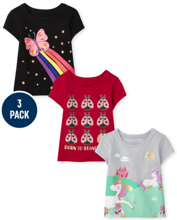 Paquete de 3 camisetas con estampado de animales para niñas pequeñas - MULTI CLR