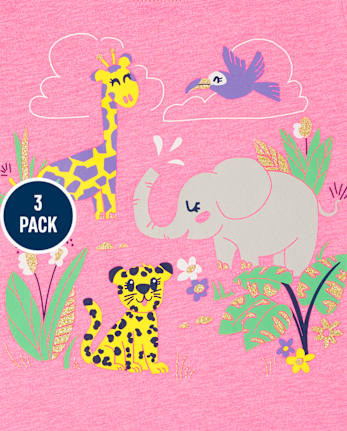 Pack de 3 camisetas con estampado de animales para niñas pequeñas
