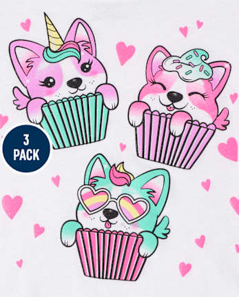 Pack de 3 camisetas con estampado de animales para niñas pequeñas