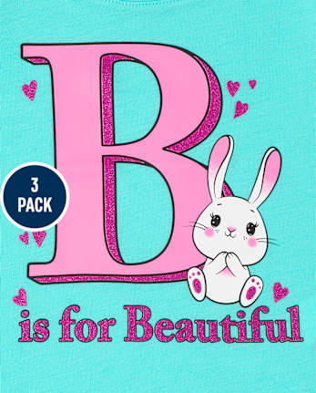 Paquete de 3 camisetas con gráfico ABC para niñas pequeñas