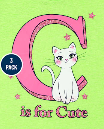 Paquete de 3 camisetas con gráfico ABC para niñas pequeñas