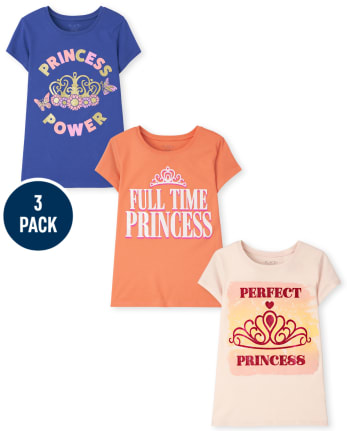 Paquete de 3 camisetas con gráfico de princesa para niñas