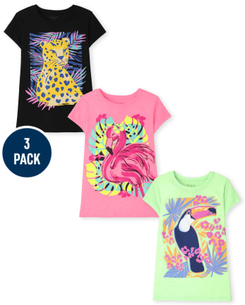 Paquete de 3 camisetas con estampado de animales para niñas
