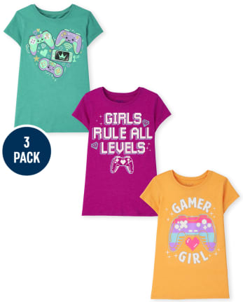 Paquete de 3 camisetas gráficas de videojuegos para niñas