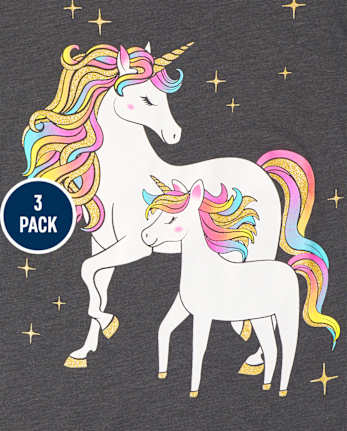 Paquete de 3 camisetas con estampado de unicornio para niñas