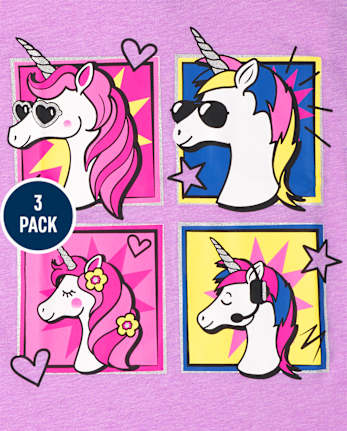 Paquete de 3 camisetas con estampado de unicornio para niñas