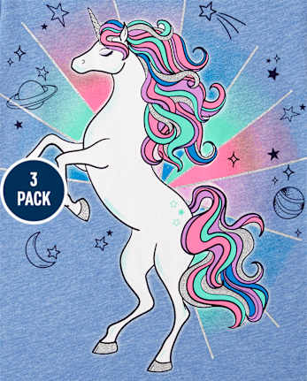 Paquete de 3 camisetas con estampado de unicornio para niñas