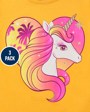 Paquete de 3 camisetas con estampado de unicornio para niñas