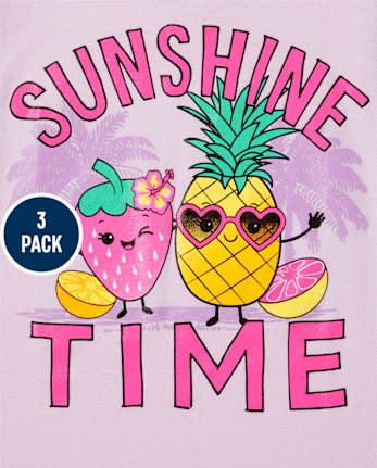 Paquete de 3 camisetas con gráfico de verano para niñas