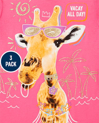 Pack de 3 camisetas con estampado de animales para niñas