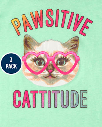 Lot de 3 t-shirts à imprimé chat pour filles