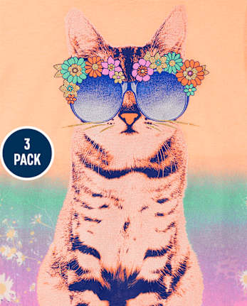 Lot de 3 t-shirts à imprimé chat pour filles