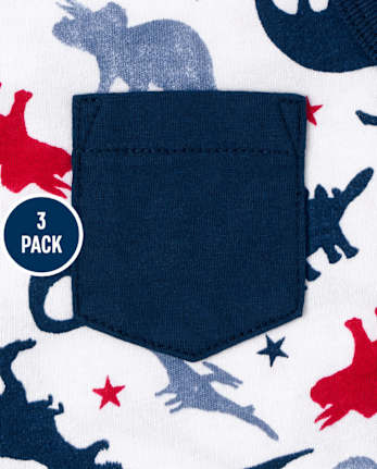 Pack de 3 camisetas sin mangas Americana Dino para niños pequeños