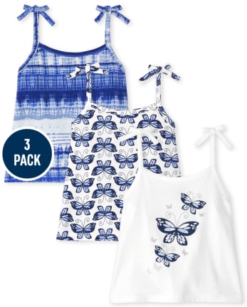 Toddler Girls Print Tie Strap Tank Top 3-Pack