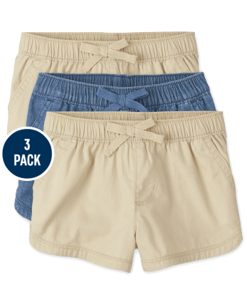 Paquete de 3 pantalones cortos sin cordones para niñas pequeñas
