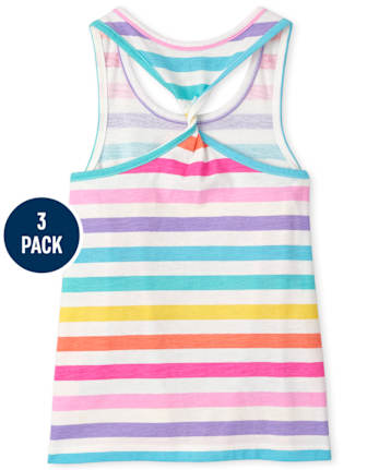Girls Print Twist Back Tank Top 3-Pack
