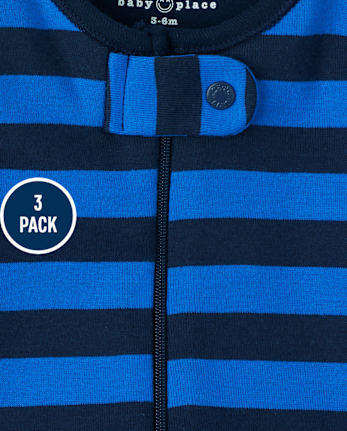 Baby And Toddler Boys Striped Snug Fit Cotton One Piece Pajamas 3-Pack