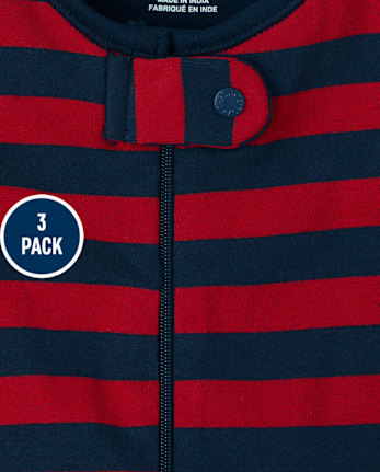 Baby And Toddler Boys Striped Snug Fit Cotton One Piece Pajamas 3-Pack