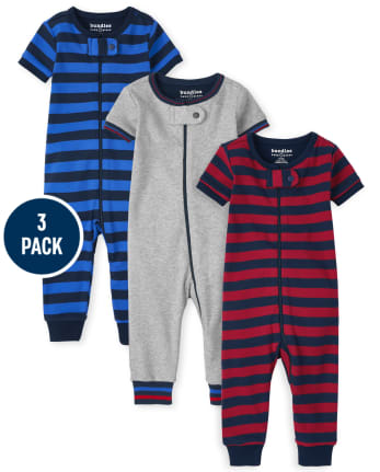 Pijama de una pieza de algodón a rayas para bebés y niños pequeños, paquete de 3