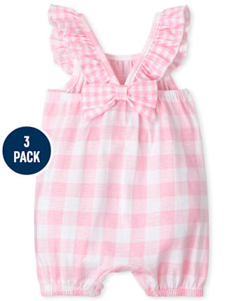 Baby Girls Floral Gingham Romper 3-Pack
