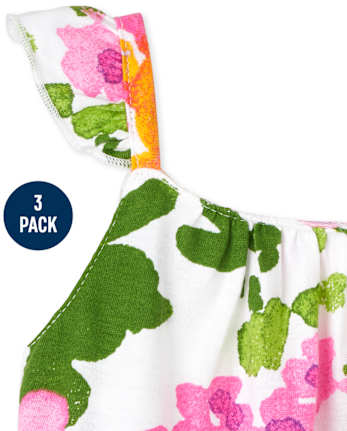 Baby Girls Floral Ruffle Bodysuit Dress 3-Pack