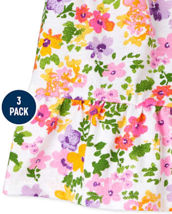Baby Girls Floral Ruffle Bodysuit Dress 3-Pack