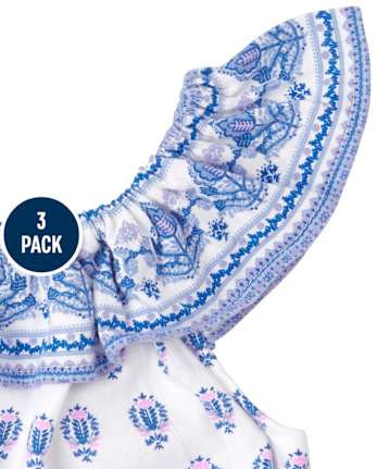 Baby Girls Print And Bow Bodysuit Dress 3-Pack
