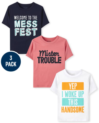 Paquete de 3 camisetas con estampado de humor para niños pequeños
