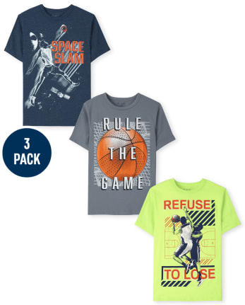 Paquete de 3 camisetas con gráfico de baloncesto para niños