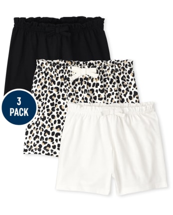 Baby Girls Leopard Paperbag Waist Shorts 3-Pack