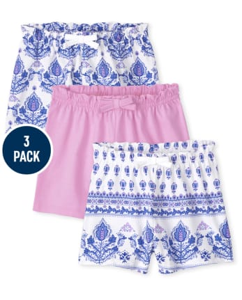 Baby Girls Print Paperbag Waist Shorts 3-Pack