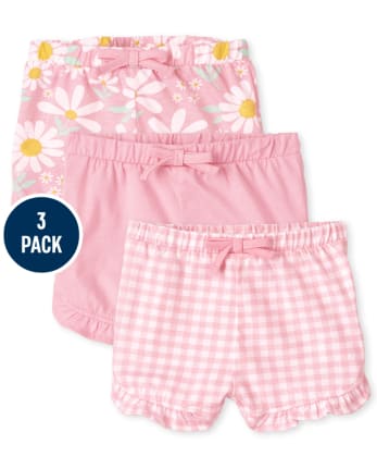 Baby Girls Daisy Ruffle Shorts 3-Pack