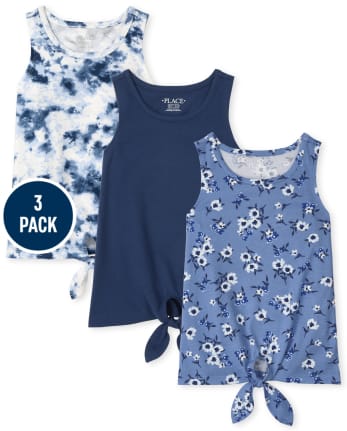 Girls Print Tie Front Tank Top 3-Pack