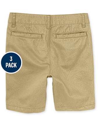Boys Uniform Stretch Chino Shorts 3-Pack - Husky - FLAX