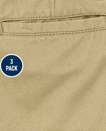 Boys Uniform Stretch Chino Shorts 3-Pack - Husky - FLAX