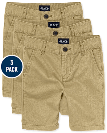 Boys Uniform Stretch Chino Shorts 3-Pack - Husky - FLAX