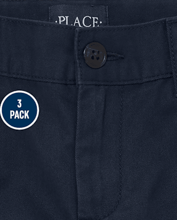 Boys Uniform Stretch Chino Shorts 3-Pack - Husky - NEW NAVY