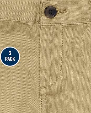 Boys Uniform Stretch Chino Shorts 3-Pack - FLAX