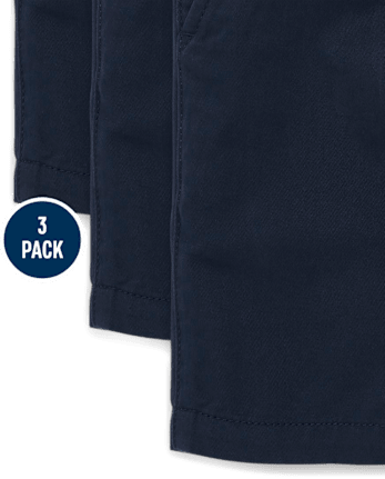 Boys Uniform Stretch Chino Shorts 3-Pack - NEW NAVY