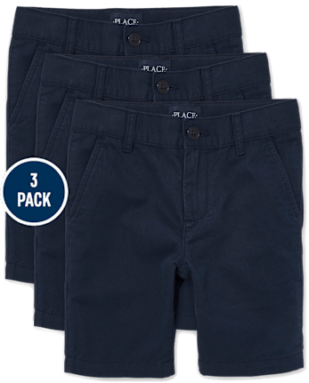 Boys Uniform Stretch Chino Shorts 3-Pack - NEW NAVY