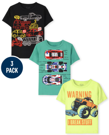 Paquete de 3 camisetas con estampado de Cars para niños pequeños