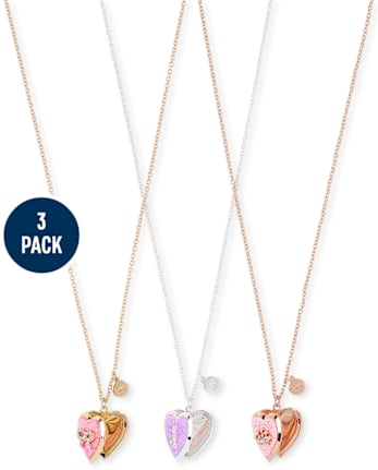 Girls Heart Locket Necklace 3-Pack