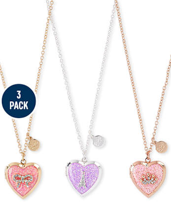 Girls Heart Locket Necklace 3-Pack