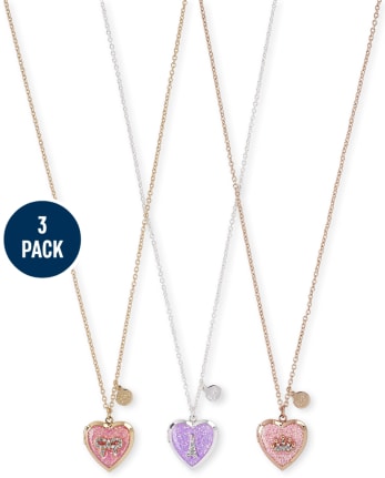 Girls Heart Locket Necklace 3-Pack