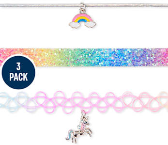 Girls Rainbow Choker Necklace 3-Pack